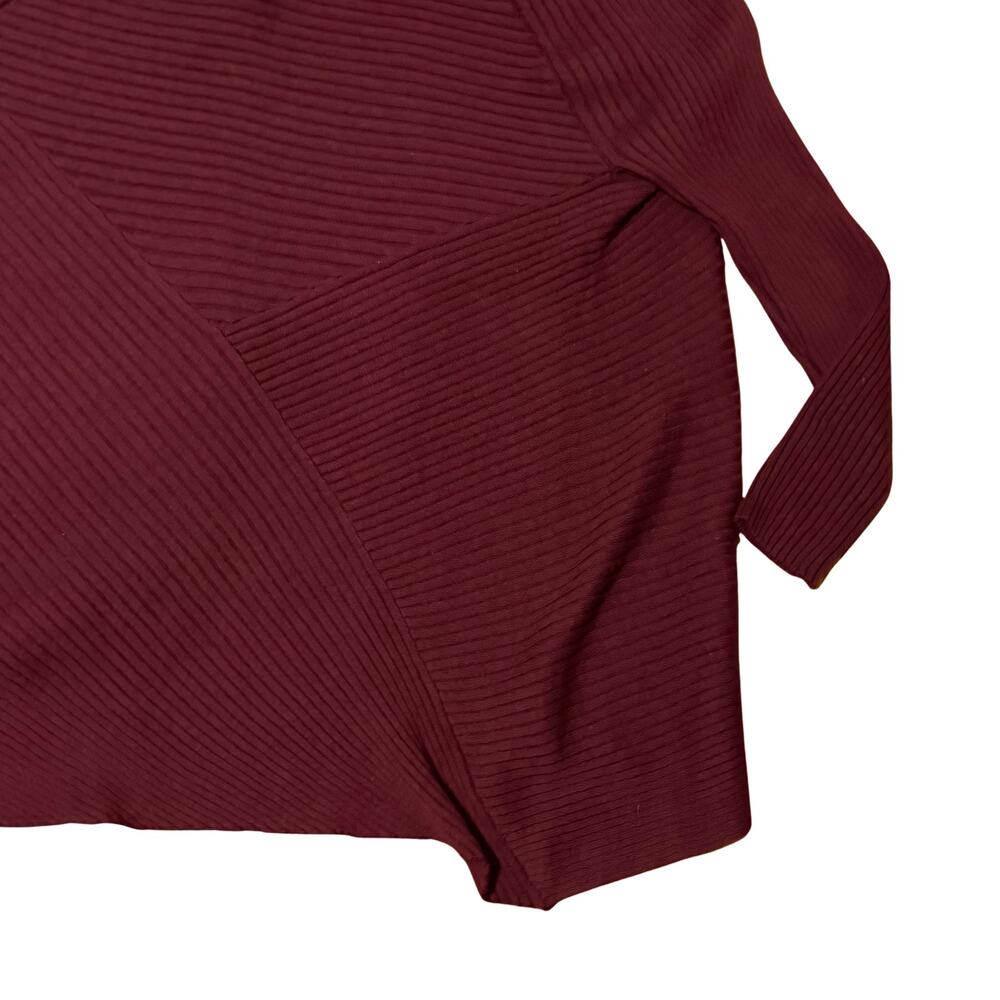Eileen Fisher Merino Wool Open Front Ribbed Cardigan Sweater Burgundy Size Large - Picture 6 of 8